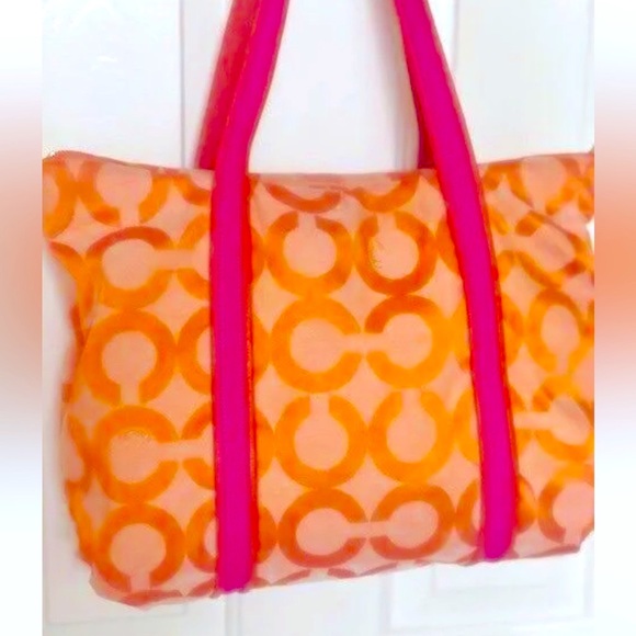 Coach poppy bag, RARE, large, women’s handbag, in pink and orange purse, fall - Picture 6 of 13
